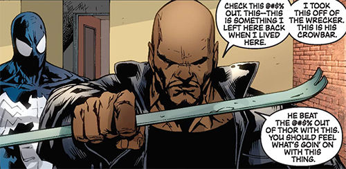 Luke Cage Beats Up the Wrecker, Everyone Else, with the Wrecker's Crowbar